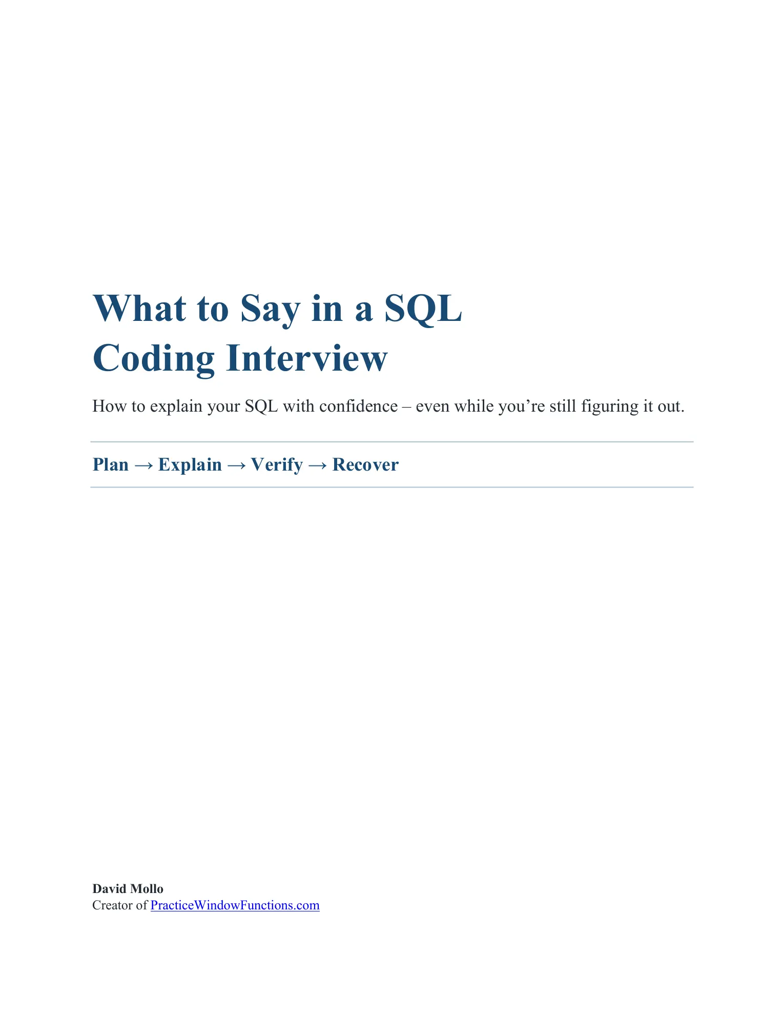 Cover of What to Say in a SQL Coding Interview by David Mollo